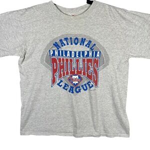 VINTAGE 90s Philadelphia Phillies Graphic Shirt Mens XL Shirt Grey Made In USA